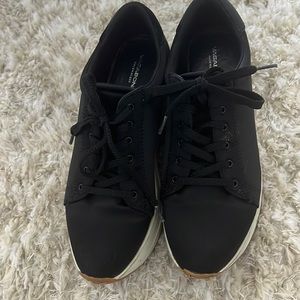 Vagabond sneakers black satin white wedge platform size 8